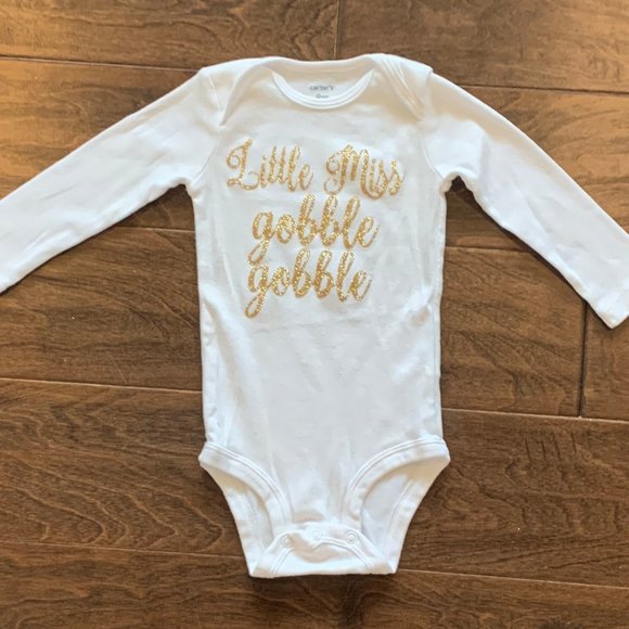 Little Miss Gobble Gobble Thanksgiving Baby Girls Glitter Onesie 9 Months - Picture 2 of 4
